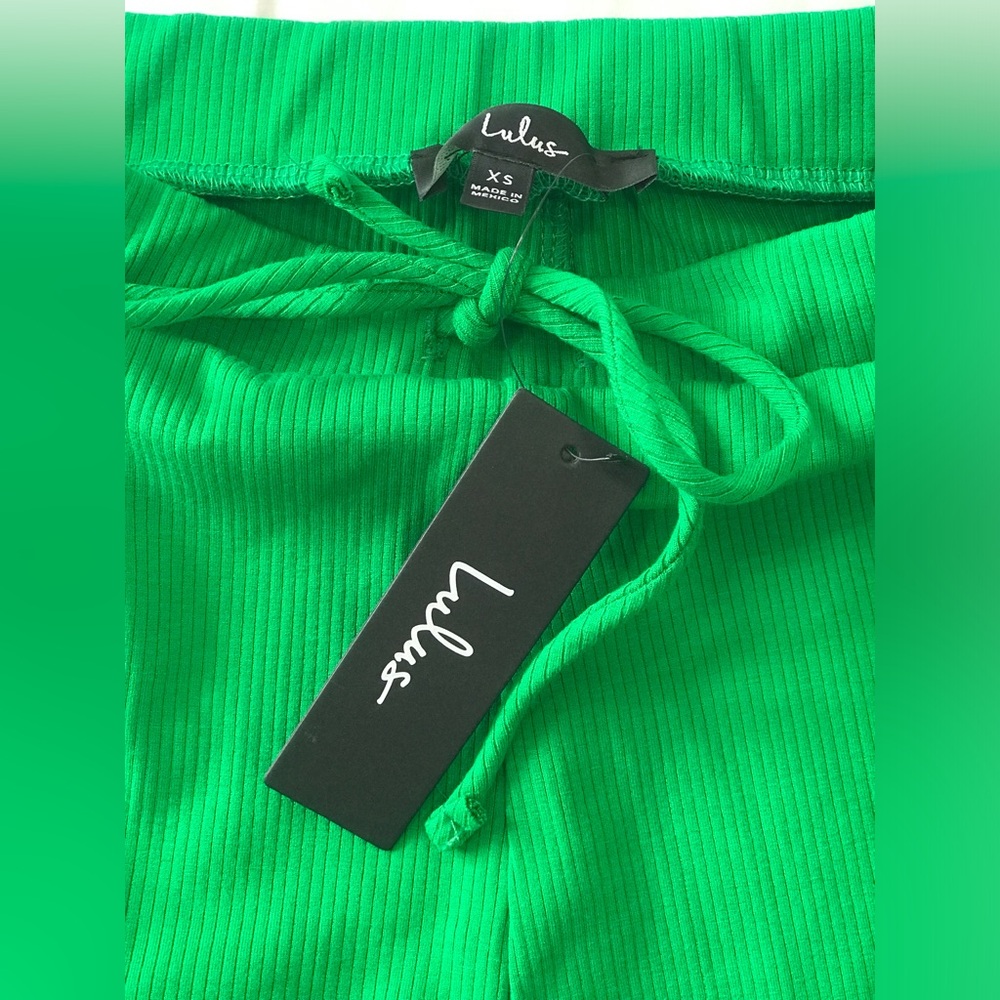 Lulus Green Ribbed Drawstring Lounge Shorts - Picture 3 of 3